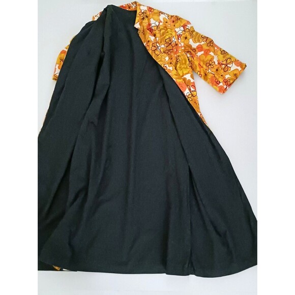 Vtg Hawaiian Barkcloth Handmade Midi Coat Gold Coral Floral Elbow  Sleeve Sz M - Picture 10 of 16